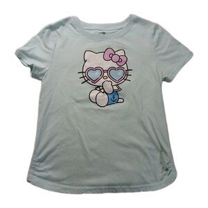 ​Hello Kitty Girls T-Shirt Size 12 Light Blue Summer Beach Heart Sunglasses